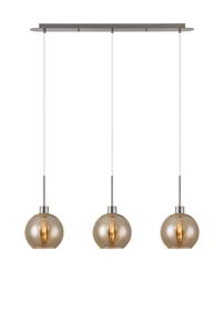 DK1393  Lori Linear Pendant, 3 Light Adjustable E27, Satin Nickel/Amber Open Mouth Round Globe Shades